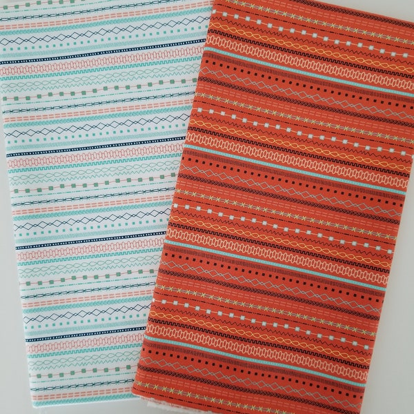 Moda Fabrics "Well Said" Two Quilt Fabric Bundle. Half-yard and yard cut. Light teal and rusty orange fabrics.