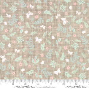 Wonder Quilt Fabric by Kate and Birdie Paper Co. for Moda Fabrics. Continuous cuts. Pebble/taupe floral butterfly fabric. Yard and half-yard