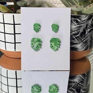 Monstera Handmade Polymer Clay Earring Studs