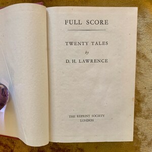Full Score by D.H. Lawrence - 20 Short Stories - Vintage Hardback 1943