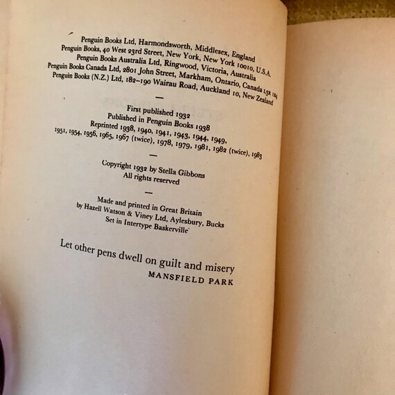 Cold Comfort Farm by Stella Gibbons a Vintage Penguin Paperback