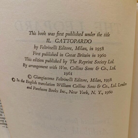 The Leopard by Giuseppe Di Lampedusa, Vintage Hardback Book With DJ 1961 - Etsy The Leopard by Giuseppe Di Lampedusa, Vintage Hardback Book With DJ 1961 - Etsy