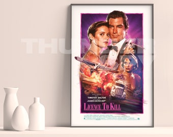 Licence To Kill LARGE FORMAT Retro Painted James Bond 007 Movie Poster Art Print - 24x36in / 27x40in