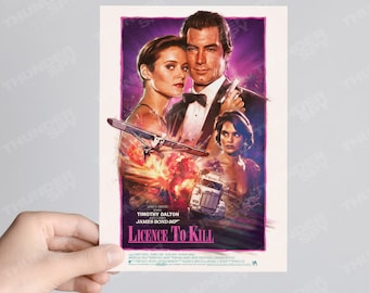 Tarjeta artística tamaño A5 con el póster de la película James Bond 007 "Licencia para matar"