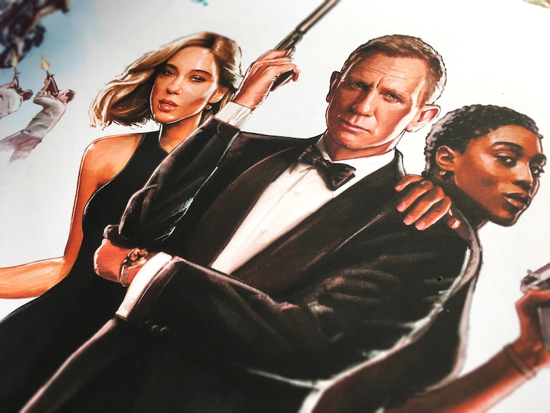 No Time To Die '83 A3 Retro Painted James Bond 007 Movie Poster Premium Giclée Art Print image 5