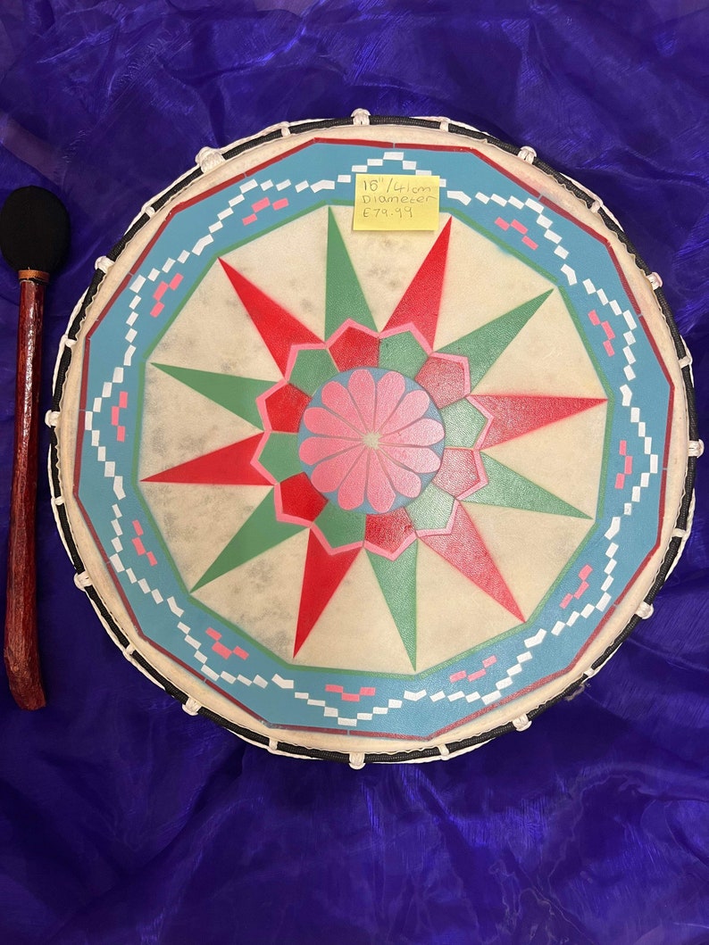 16 Patterned Shamanic Drum image 1