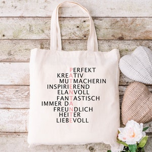 Schenke Freude Eine nachhaltige Patentante Stofftasche aus Baumwolle, Baumwolltasche Geschenk Patentante, Patentenkind / Farbe Natur Bild 1