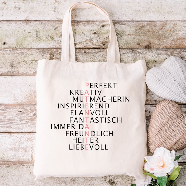 Schenke Freude - Eine nachhaltige Patentante Stofftasche aus Baumwolle!, Baumwolltasche Geschenk Patentante, Patentenkind / Farbe Natur