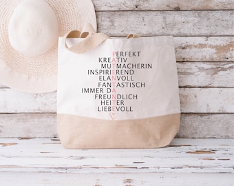 Schenke Freude - Eine nachhaltige Patentante Stofftasche aus Baumwolle und Jute !, Baumwolltasche Geschenk Patentante, Patentenkind *Jute*