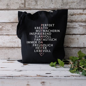 Schenke Freude - Eine nachhaltige Patentante Stofftasche aus Baumwolle!, Baumwolltasche Geschenk Patentante, Patentenkind / Farbe Schwarz