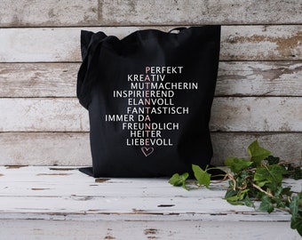 Schenke Freude - Eine nachhaltige Patentante Stofftasche aus Baumwolle!, Baumwolltasche Geschenk Patentante, Patentenkind / Farbe Schwarz