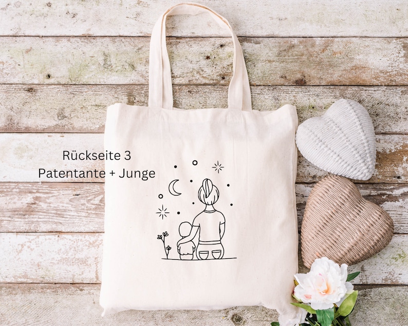 Schenke Freude Eine nachhaltige Patentante Stofftasche aus Baumwolle, Baumwolltasche Geschenk Patentante, Patentenkind / Farbe Natur Bild 4