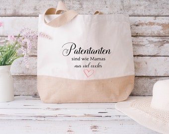 Stylische Baumwolltasche mit Juteboden - Perfektes Geschenk: Patentante sind wie Mamas, nur viel cooler! *Jute*