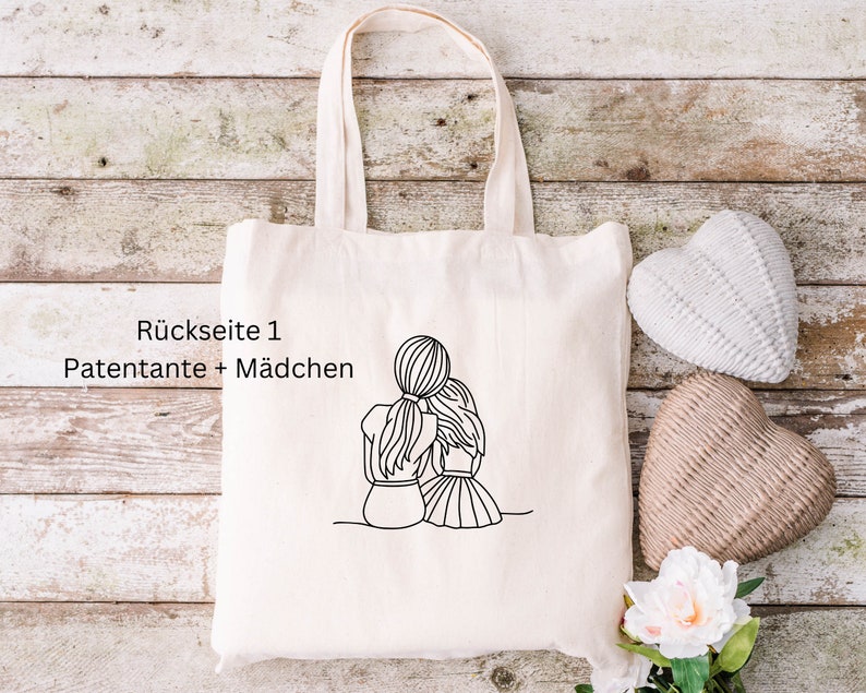 Schenke Freude Eine nachhaltige Patentante Stofftasche aus Baumwolle, Baumwolltasche Geschenk Patentante, Patentenkind / Farbe Natur Bild 2