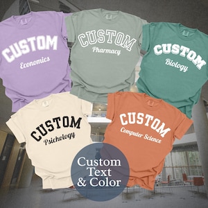 Custom University Personalized College Shirt, Custom College Comfort Colors TShirt, Graduation Gift For Student, College Letter Print Shirt