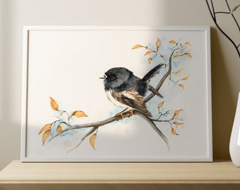Maori Flycatcher Bird Watercolor Art Print | Bird watercolor paintings hand painted