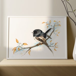 Maori Flycatcher Bird Watercolor Art Print | Bird watercolor paintings hand painted