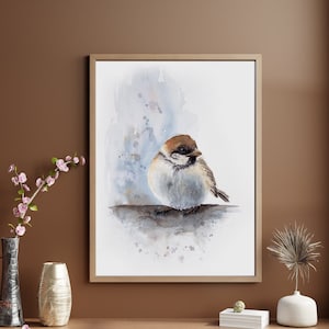 Spatz Sperling Vogel Aquarell Kunstdruck | Vogel Aquarell Bilder handgemalt