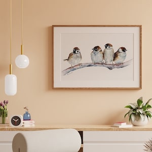 Fine Art Print Kunstdruck Vogel Poster Print -   - Sperlinge Spatzen - Bilder Kinderzimmer und  Wohnzimmer