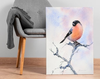 Fine Art Print Nursery Decor - Animal Watercolor Painting - Bullfinch - Bird Poster Print