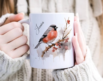 Keramik Tasse Personalisiert Blaumeise Aquarell Bild Vogel Keramiktasse Kaffeetasse Geburtstag Geschenk für Frauen Männer