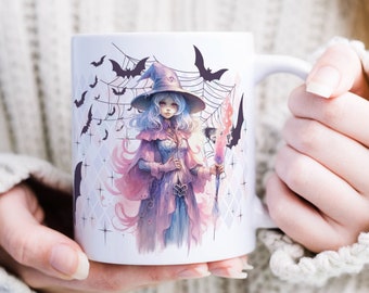 Halloween Keramik Tasse Kaffeetasse groß klein Pastelloween Witch Geschenke für Frauen Geschenkidee Beste Freundin Tante Frauengeschenke