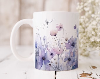 Taza de cerámica personalizada con nombre, diseño floral, taza de té personalizada, taza de café, taza de café, regalos para mujeres, mejor amiga