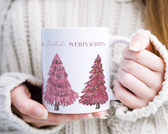 Keramik Tasse Weihnachten Tannenbaum Weihnachtstasse Pink