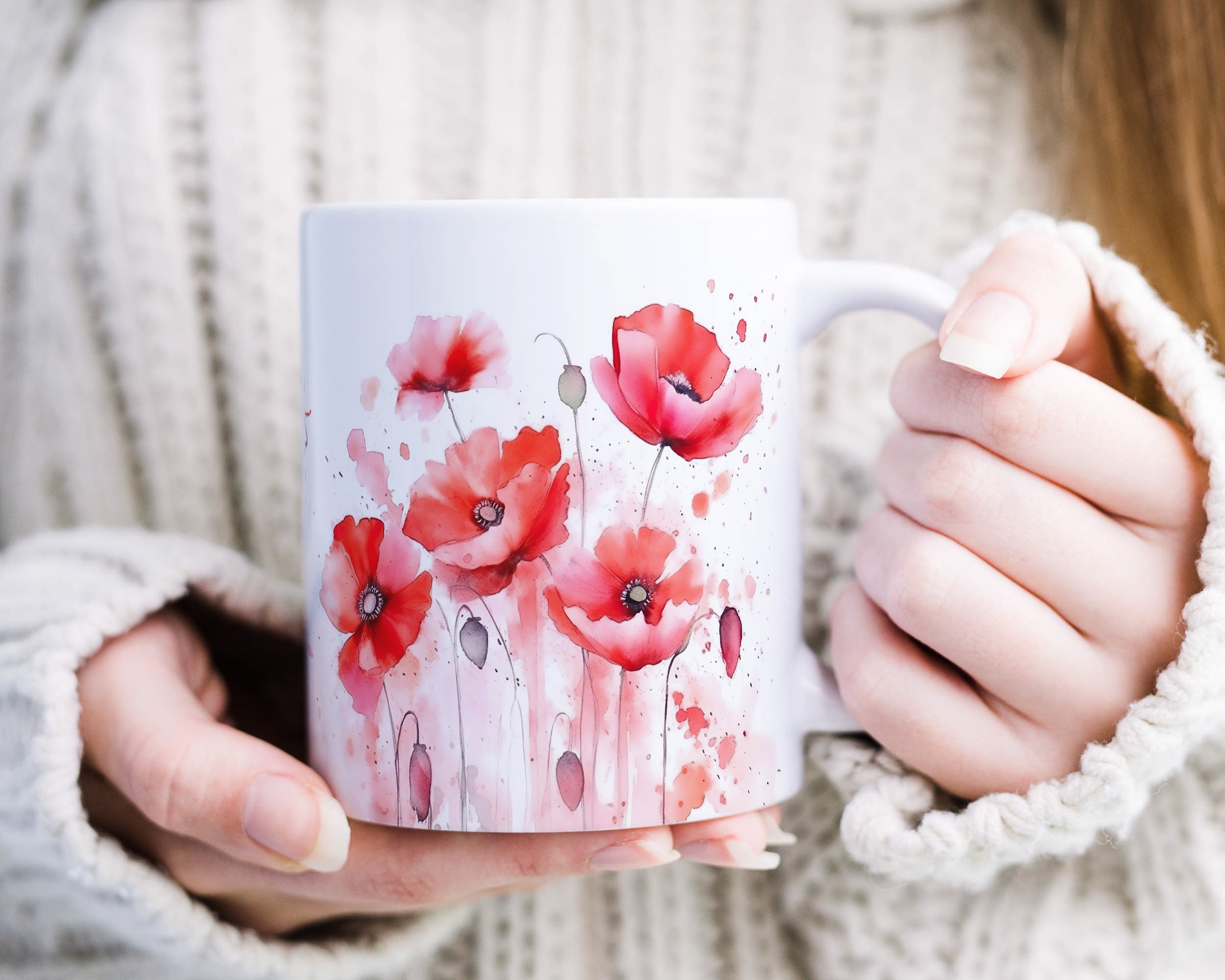 Tasse décorative en céramique coquelicot craquelé