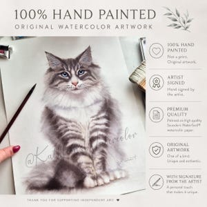Personalized cat portrait from photo | Hand-painted watercolor cat portrait | Custom cat portrait | Gift for cat lovers image 7