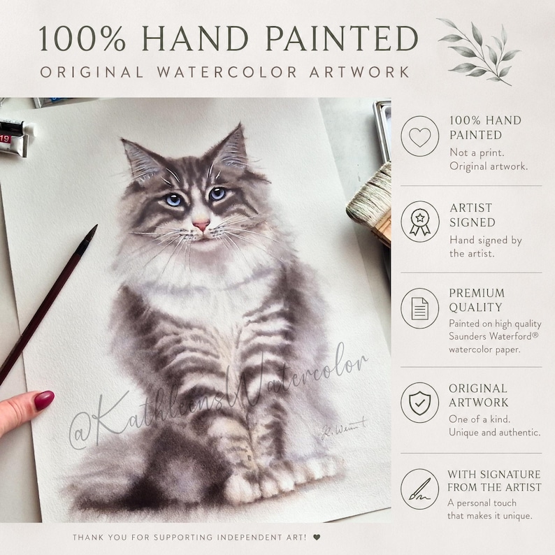 Personalized cat portrait from photo | Hand-painted watercolor cat portrait | Custom cat portrait | Gift for cat lovers image 7