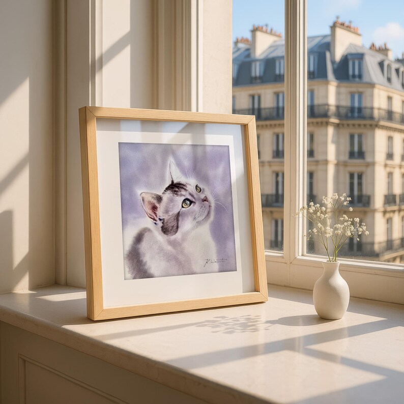 Personalized cat portrait from photo | Hand-painted watercolor cat portrait | Custom cat portrait | Gift for cat lovers image 4