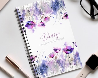 Personalized Notebook Watercolor Wildflowers Diary DIN A5 Notebook Writing Pad Spiral Notebook Diary Homework Book Back to School