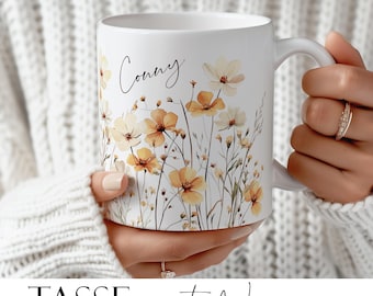 Personalized mug with name, flower mug, tea mug, coffee mug, gift for girlfriend, mom, gift idea for colleague