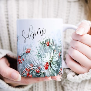 Fir branches ceramic mug Christmas Christmas mug gift idea for women men gifts gifts for best friend colleague children
