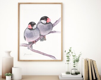 Fine Art Print Bird Watercolor Image - Fine Art Print Bird Poster - Ricefinch – Bird Watercolor Paintings Nursery Living Room