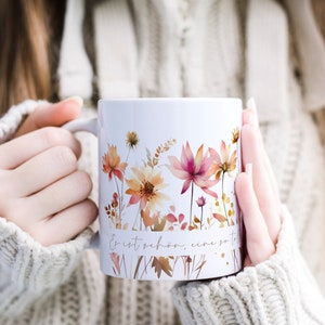 Keramik Tasse Personalisiert mit Name und Spruch Aquarell Wildblumen Orange Rosa Das besondere Geschenk für Kollegin oder beste Freundin Bild 7