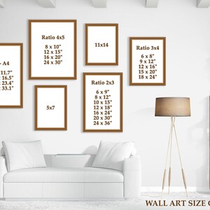 Puede incluir: Una gu&iacute;a de tama&ntilde;os de arte de pared con diferentes tama&ntilde;os de marcos y proporciones. La gu&iacute;a incluye tama&ntilde;os est&aacute;ndar para impresiones de arte, como 8x10, 12x16 y 18x24 pulgadas. La gu&iacute;a tambi&eacute;n incluye tama&ntilde;os para papel A1 y A4.
