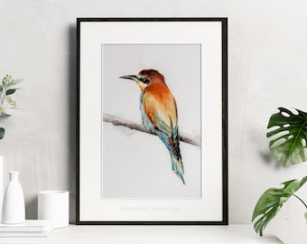 Giclée Fine Art Print, Bee Eater, Watercolor Painting hand painted, Poster Wall Art Home Decor