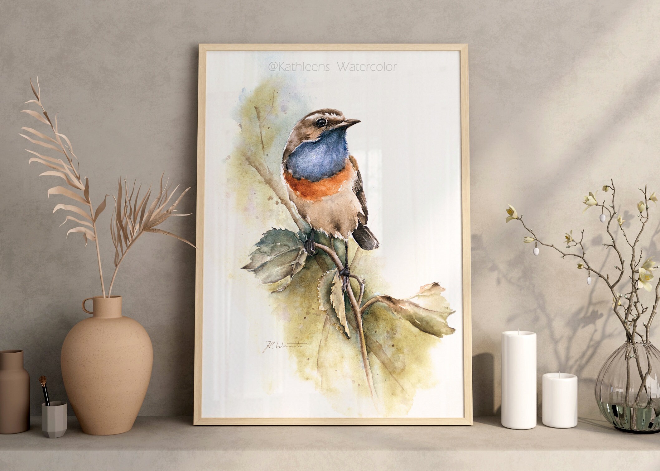 Giclée Fine Art Bird Home - Hand Etsy Decor Painted, Poster Art Wall Bluethroat, Painting Print, Watercolor