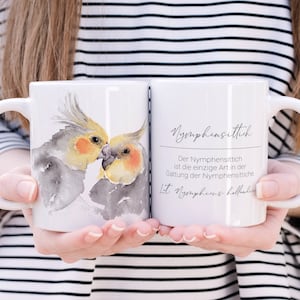 Ceramic mug bird watercolor picture with cockatiels - printed céramique mug coffee cup - birthday gift women men children