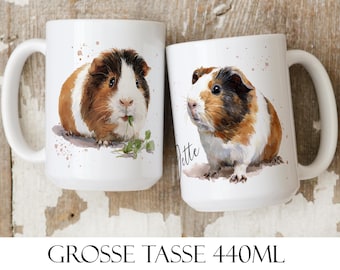 Taza personalizada con diseño de cobaya - Cobaya en acuarela - Regalo para amantes de las cobayas - Taza con nombre para mascotas