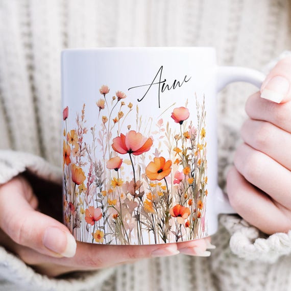Personalized Mug With Name, Coffee Mug, Tea Mug, Mug With Floral Print,  Gift for Mom, Name Mug for Best Friend - Etsy