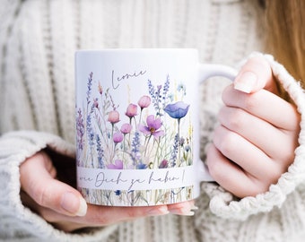 Keramik Tasse Personalisiert mit Name Tasse Blumen Wildblumen Tasse Tassen Personalisiert Geschenkidee Kaffeetasse Kaffeebecher