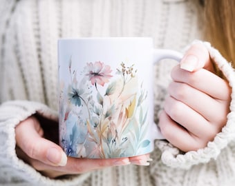 Ceramic Mug Personalized with Name Mug Flowers Wildflowers Mug Personalized Birthday Gift for Women Best Friend Colleague