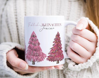 Keramik Tasse Personalisiert Weihnachten Tannenbaum Weihnachtstasse Pink Geschenke für Frauen Geschenk Tochter Geschenk Beste Freundin