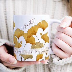 Ceramic Mug Personalized Ginkgo Leaf Yellow Autumn Mug with Saying Gift for Women Best Friend Birthday Christmas Gift