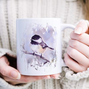 Bird Watercolor Mug Personalized Black-capped Chickadee Teacup Coffee Mug Birthday Gifts for Women Gift Best Friend Grandma