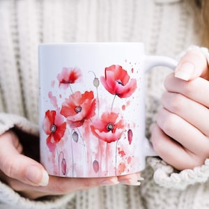 Keramik Tasse Personalisiert mit Name Tasse Blumen Mohnblumen Tasse Tassen Personalisiert Geschenk für Frauen Beste Freundin Kollegin Mama