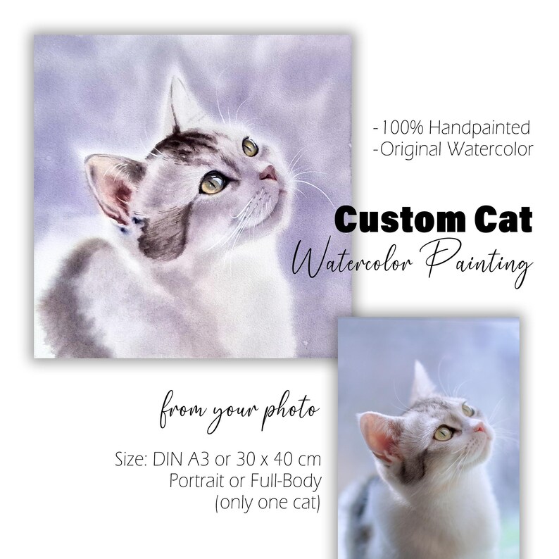 Personalized cat portrait from photo | Hand-painted watercolor cat portrait | Custom cat portrait | Gift for cat lovers image 2